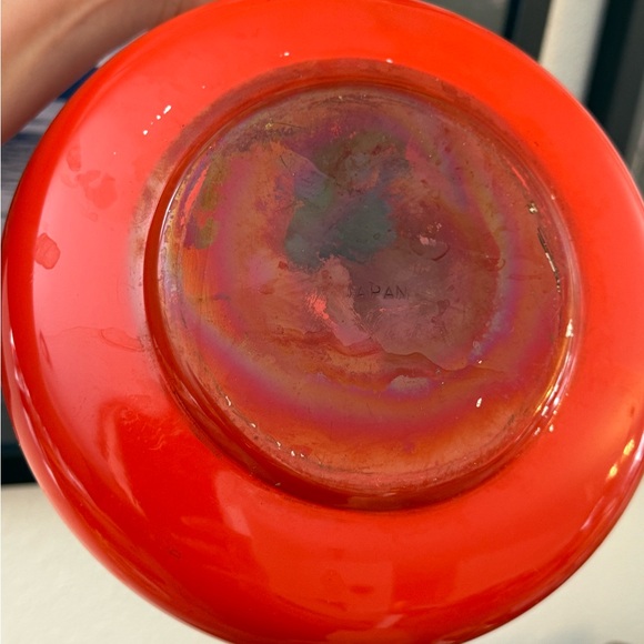 Vintage Orange Fondue Pot Mushroom Pattern 3 pieces as shown Wooden Handle - Picture 5 of 6